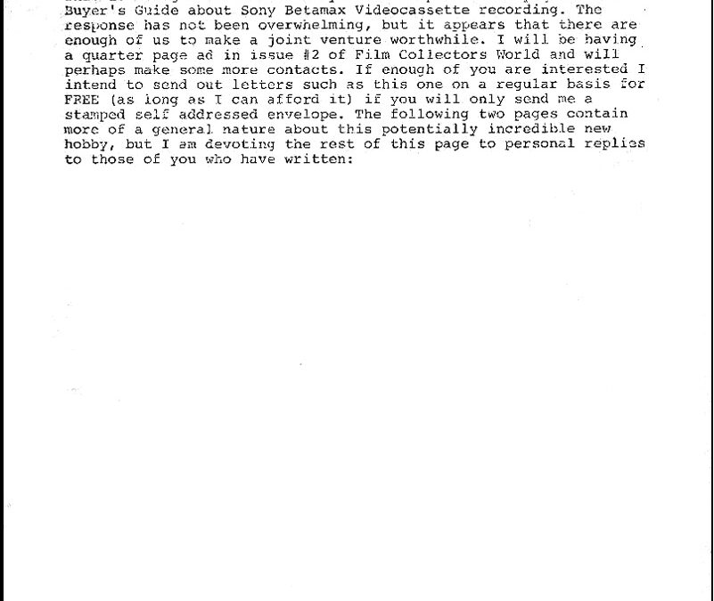 The First Newsletter For the VCR Community Is Published